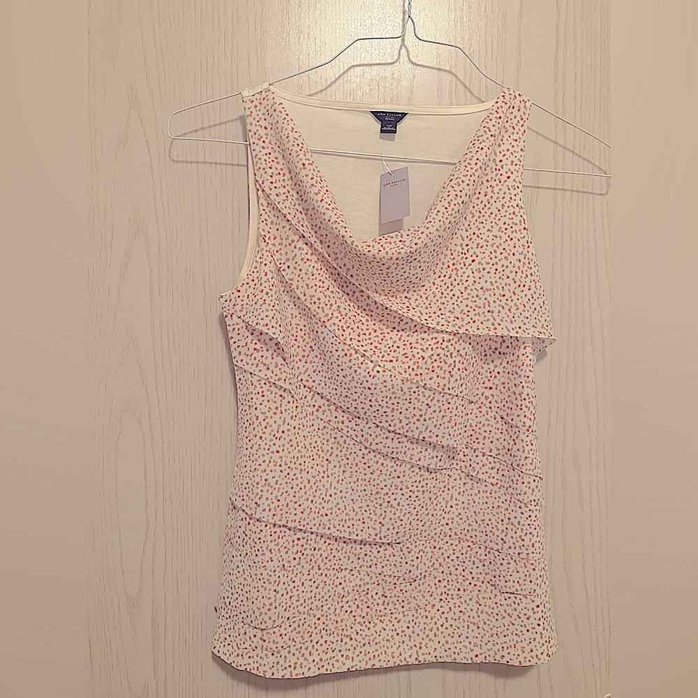 Ann Taylor Cream Dotted Sleeveless Blouse - SP